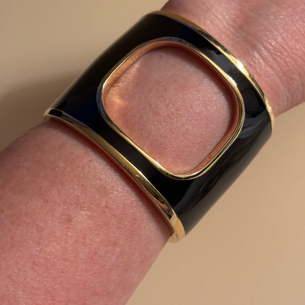 CC Skye “Gossip Girl” Black Enamel Gold Tone Wide Open Cuff Bracelet